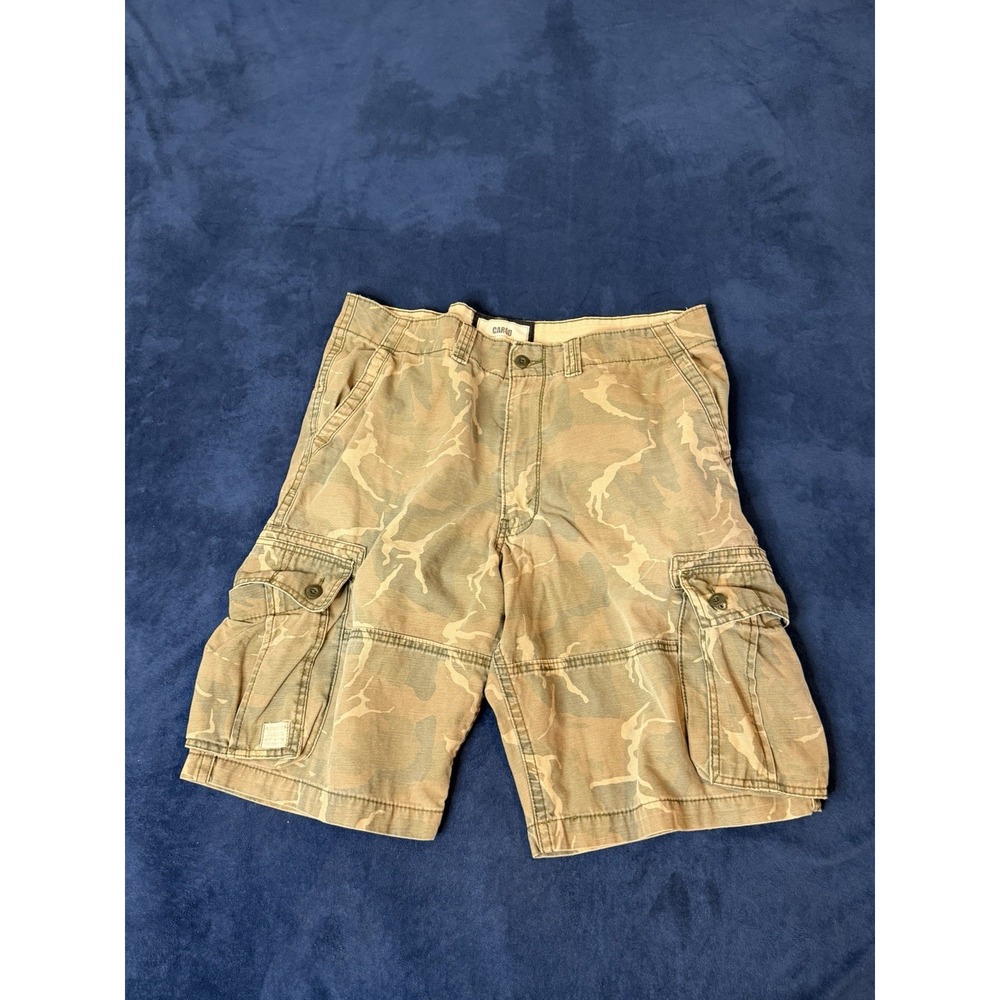 Signature by Levi Strauss Mens 38 Camo Cargo Shorts Authentics Distressed Tan